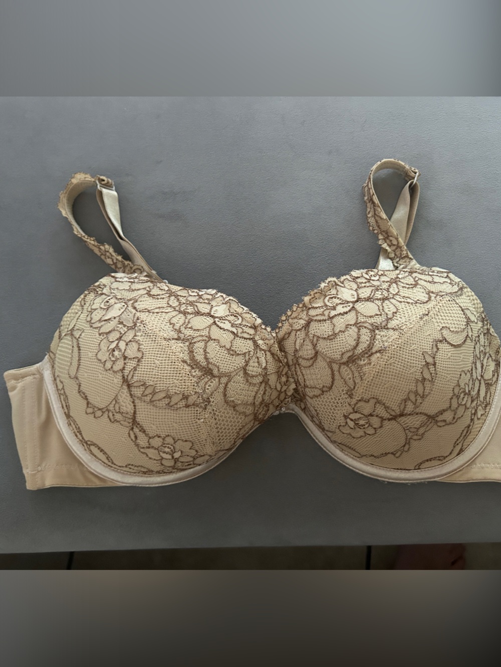 Cacique Beige Floral Lace Underwire T-Shirt Bra